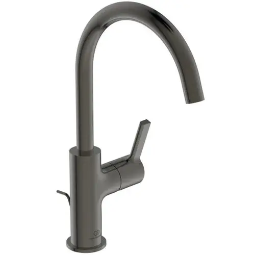 Waschtischarmatur in Magnetic Grey von Ideal Standard, mit hohem Auslauf und Hebelgriff für die Steuerung von Wasserfluss und Temperatur.